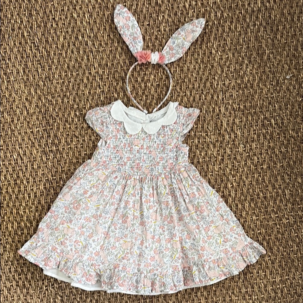 Haute Hippie floral bunny dress with Bunny Ear Headband 24 months